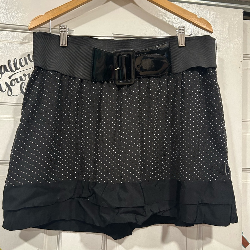 Maurices Black Mini Skirt with Polka Dots and Belt